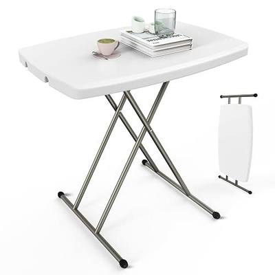 VINGLI Small Adjustable Folding Table, 13.8 in-28 in Height Personal Laptop TV Tray, HDPE Plastic Top with Steel Frame, 30 inch, White