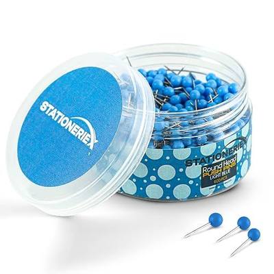 600 Count Map Tacks 1/6 inch, Colored Push Pins for Bulletin Board - Thumb Tacks for Cork Board Travel Map Calendar Photo Craft Projects - Plastic Round Head Straight Steel Pin (Light Blue)