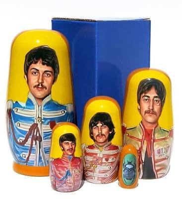 Long Lasting Collectible Beatles 5 Piece Russian Style Nesting Doll Memorabilia Stacking Matryoshka Doll - 5.75 Inches Tall - Includes a Glossy Blue Gift Box