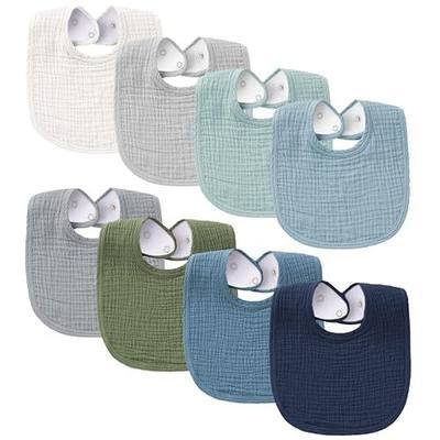 Konssy Muslin Baby Bibs 8 Pack Baby Bandana Drool Bibs Cotton for Unisex Boys and Girls, Soft Absorbent Set for Teething and Drooling