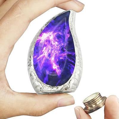 M MEILINXU Purple Galaxy Urns, Keepsake Urn for Human Ashes, Mini Teardrop | Little urn, small brass cremation keepsake, 3 tbsp capacity, leak-proof bottom lid, for sharing cremated remains with family