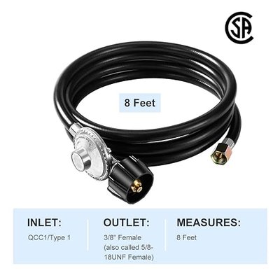 Propane Hose with Regulator 8 Feet Universal QCC1 Replacement Hose and Regulator kit for LP Gas Grill 3/8 Female Flare Nut for Grill Heater Fire Pit Stove etc.as Parts and Accessories.