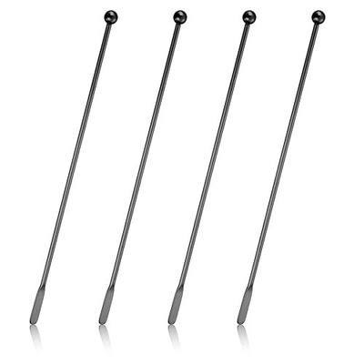 Huakaile 4Pcs Stainless Steel Stirrers Stir Cocktail Drink Swizzle Stick, 7.5'' Beverage Stirrers Metal with Small Rectangular Paddles, Reusable Stir Sticks for Coffee Bar Chocolate Milk(Black)