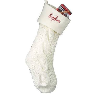Personalization Universe Cozy Cable Knit Personalized Christmas Stocking - 21" Stocking with Custom Embroidery, Perfect for Holiday Decor, Santa Claus, Gifts, and Christmas Decor, Decorations -Ivory