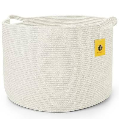 XXXXLarge White Cotton Rope Basket Mega Size 22"x22"x16" Blanket Basket Woven Fabric Storage Laundry Basket, Kids Toys Bin, Baby Nursery Organizer or Hamper, Floor Decor Basket