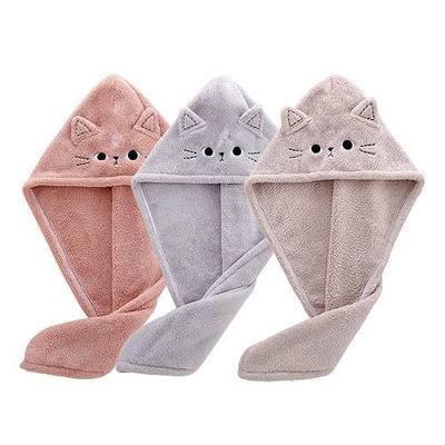 Cute Cat Microfiber Hair Towel Wrap for Kids,3 Packs Hair Drying Towels Rapid Dry Hair Turban Funny Twist Hair Towel for Women Girls Kids Curly Long Hair(Cat)