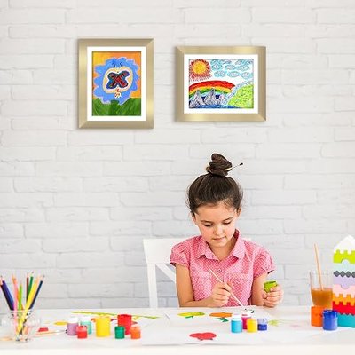 Americanflat 8.5x11 Changeable Kids Art Frame 2-Pack - Gold | Holds 100 art pieces, magnetic front door, built-in keyholes for wall display, stores finished artwork