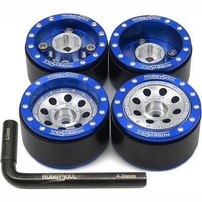 Adjustable Offset 1.0 Beadlock wheels Blue Silver, Heavy RC 1.0 Wheels 7mm Hex Rims For 1/18 Traxxas TRX4M Axial SCX24 Crawler & Other 1/24 1/18 RC Crawler Truck, (4-Pack)