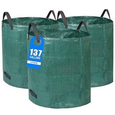 3 Pack 137 Gallons Reusable Yard Waste Bags with Double Bottom Extra Large Leaf Lawn Bags Reusable Heavy Duty With 4 Handles Garden waste Bags Containers for Debris Grass Clipping