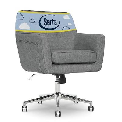 Serta Ashland Home Office Desk Chair with Button Tufted Mid-Back, Memory Foam Cushion and Padded Arms, Mid Century Modern Vanity Armchair with Wheels for Bedroom, Chrome Metal Base, Gray