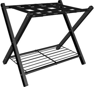 Folding Luggage Rack with Metal Shelf for Guest Room, 1 pack | Metal Foldable Suitcase Stand Holder for Bedroom, Black