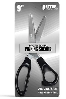 Better Office Products Professional Pinking Shears, 9" Stainless Steel Fabric Pinking Shears, Dressmaking Scissors, Zig Zag Cut Scissors, Serrated Blades for Decorative Patterns