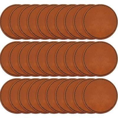 Dunzy 30 Pcs Blank Leather Hat Patches with Adhesive 2.5 Inch Round Laserable Leatherette Patch Faux Leather Patches Sewing Laser Engraving Supplies for Hats Jackets Backpacks(Brown)