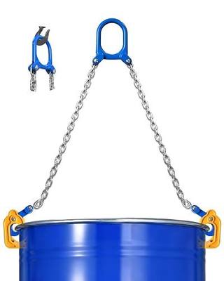 55 Gallon Drum Lifter, 1 Ton Barrel Lifting Chain for Steel & Plastic Drums, G80 Chain Barrel Clamp with 2 Spring-Loaded Clamps, Fits Crane Hooks & Hoists
