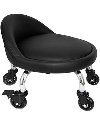 Rolling Stool with Backrest 450 Lbs High Weight Capacity PU Leather Roller Seat and Heavy-Duty Crystal Universal Wheels for Men Women Boy Girl Furniture Gift, Home Office Black