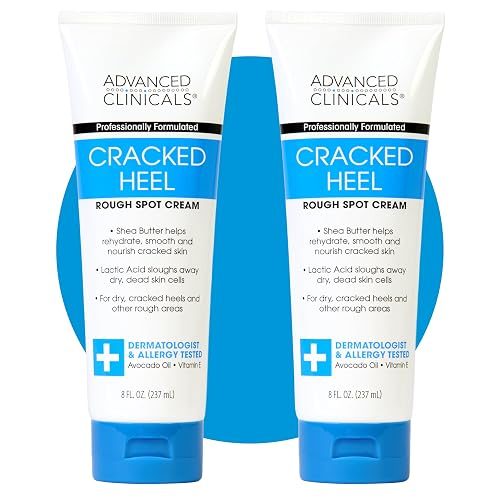 Advanced Clinicals Cracked Heel Foot Cream Moisturizer Skin Care Lotion For Feet W/Shea Butter, Moisturizing Foot/Hand Lotion Helps Heal Cracked Skin, Rough Spots, Calluses, & Dry Skin, 2-Pack
