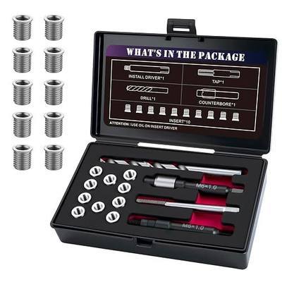 M6X1.0 Thread Repair Kit with 9.4mm Insert HSS Drill, Tap, Installation Driver, Counterbore, Stainless Steel Insert M6X1.0X9.4mmX10 PCS