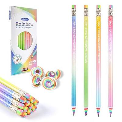 ECOTREE Pre-sharpened Pencils #2 Eco Rainbow Paper Pencil Cute Pencil for Kids Number 2 Pencils with Erasers for School, Writing, 12 Count