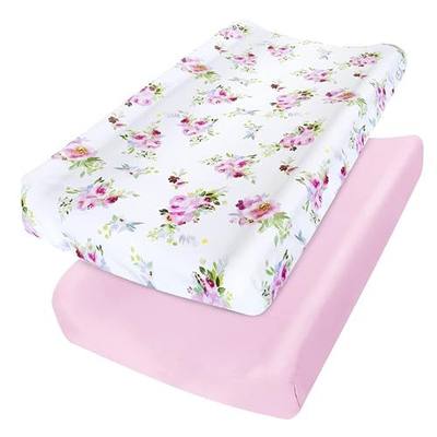 Changing Pad Cover for Girls 2 Pack, Lovely Print Soft Diaper Change Table Sheets, Fit 32"x16" Contoured Pad, Comfy Cozy 2-Pack Cradle Sheets,Floral | Fit 32"x16" Contoured Pad, Comfy Cozy 2-Pack Cradle Sheets, Floral