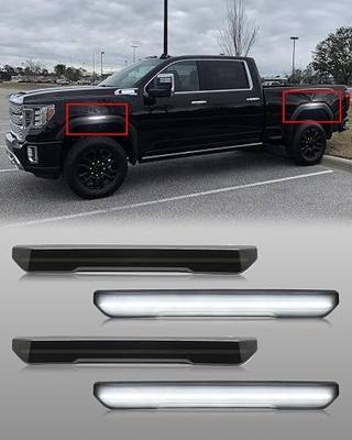 4 PCS Smoked Lens LED Side Marker Lights Replacement for Sierra 2500HD 3500HD 2020 2021 2022 2023 2024 2025, Front & Rear Side Marker Lamp Assembly Kit (Smoked Lens White Light)