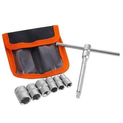 Folding Mini T-Handle Socket Set 1/4'' Drive Tool Kit for Motorcycle ATV UTV, (007)