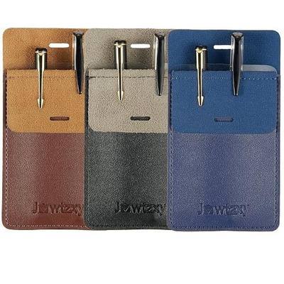 Pocket Protector, 3 Pcs Leather Pocket Pen Holder Organizer Pouch for Shirts Lab Coats Pants Pen Sleeve - Multi-Purpose Pen Pocket Holds Pens Pointers Pencils and Notes Card (Brown, Black,Blue)