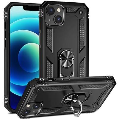 Dionsibei Military Grade Drop Impact for iPhone 14 Case 360 Metal Rotating Ring Kickstand Holder Armor Heavy Duty Shockproof Case for iPhone 14 Phone Case (Black)