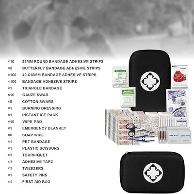 279PCS Small Travel First Aid Kit Supplies for Business, First Aid Emergency Set Backpacking Essentials Items Trauma Survival Kits for Outdoor Adventure, Black AMORNING