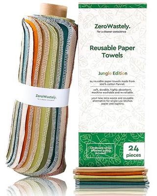 Reusable Paper Towels - Value Pack of 24 Paperless Paper Towels! - 100% Cotton, Super Soft, Absorbent, Washable and Made To Last