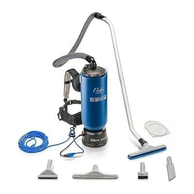 Prolux 10 Quart Blue Commercial Backpack Vacuum, HEPA Filter, Commercial and Residential Use, 50-Foot Power Cord, Crevice Tool, Duster Brush, Adjustable Straps, for All Surfaces, 150 CFM