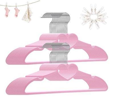 Plastic Hangers 30 Pack, Pink Hangers Ultra Thin Space Saving - 360 Degree Swivel Hook & 10 Clips-Strong & Durable for Sweaters,Dress, Shirt, Coat