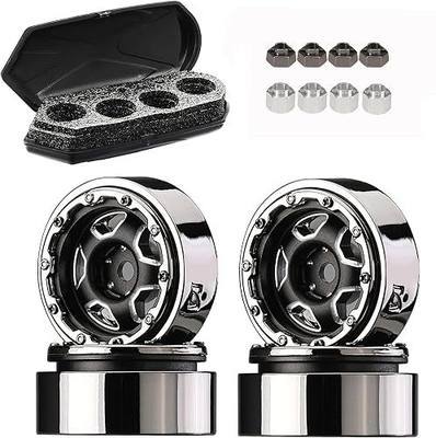 1.0" Metal Beadlock Wheel Heavy Duty Rim 1.0 Inch for Axial AX24 SCX24 Gladiator Deadbolt C10 JLU Truck, 1/24 Scale RC Crawler Wheels with Hex for TRX4M 1/18 Bronco Defender Car (Black Plus)