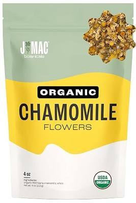 J Mac Botanicals Organic Chamomile Flowers (4 oz) – Whole Egyptian Chamomile Loose Leaf Herbal Tea, Caffeine-Free, Premium Dried Chamomile Flowers for Tea, Baths & Blends