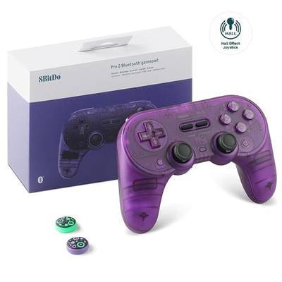 8Bitdo Pro 2 Bluetooth Controller Hall Effect Joystick(Transparent Purple) | for Switch/Switch 2, PC, Android, Apple, Steam Deck & Raspberry Pi, 2 Pro Back Paddle Buttons, Wireless Gaming Controller