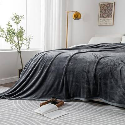 Fleece Blanket, King Size Blanket, 330GSM, 90x108 Inches All Season Super Soft Cozy Warm Fuzzy Throw Blanket for Bed, Sofa, Travel, Camping, Dark Grey