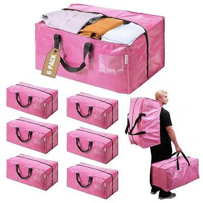 WORKPRO 6 Pack Extra Large Moving Bags with Zippers & Carrying Handles Backpack Straps, Heavy-Duty Storage Tote for Space Saving Moving Storage (Pink)