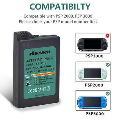 PSP 3000 Battery with PSP Charger Cable for Sony PSP 3000 / PSP Slim 2000 PSP-S110, PSP-3001, PSP-3000, PSP-3002, PSP-3004, PSP-2001, PSP Slim Console