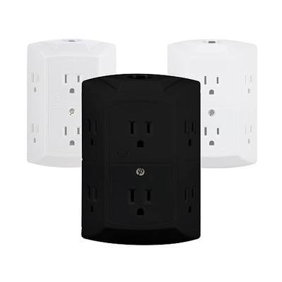 GE 6-Outlet Extender, Grounded Wall Tap, Reset Button, Circuit Breaker, Adapter Spaced Outlets, 3-Prong, Quick and Easy Install, UL Listed, Black, 48686