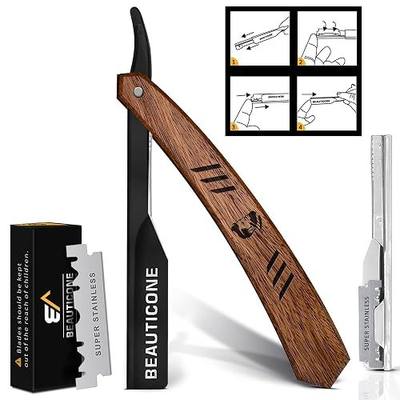 BEAUTICONE Straight Razors for Men - Professional Wood Handle Straight Edge Razor with 20 Replaceable Single Edge Blades - Stainless Steel Barber Shavette for Beard Shaving - Navajas para Barbero