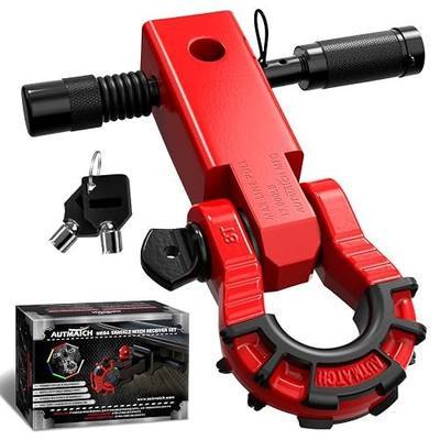 AUTMATCH Shackle Hitch Receiver 2" with 3/4" Mega D Ring Shackle and 5/8" Trailer Hitch Lock Pin, 68,000 Lbs Break Strength Heavy Duty Receiver Towing Kit for Off-Road Vehicle Recovery, Red