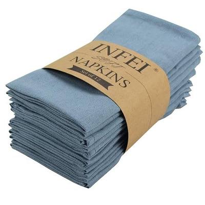 Solid Color Polyester Linen Blended Thin Dinner Cloth Napkins - Set of 12 (40 x 40 cm) - for Events & Home Use (Airy Blue)