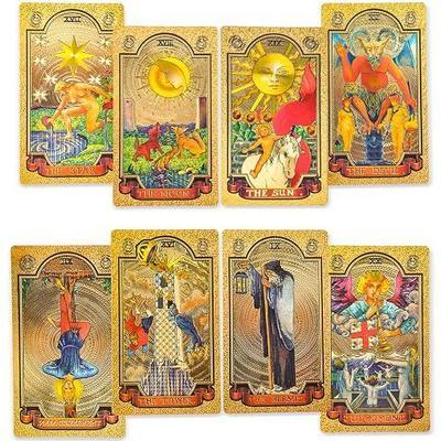 KIINO 78 Gold foil Tarot Cards with Guide Book Tarot Deck for Beginners and Professional Player with Box Tarot PVC Durable Waterproof Wrinkle Resistant