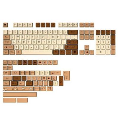 YUNZII Coffee Cat Dye Sub PBT Keycaps,152 Full Keys Dye Sublimation Custom Keycap Set with Key Puller for Cherry Gateron MX Switches Mechanical Gaming Keyboard (Cherry Profile, Coffee Cat)