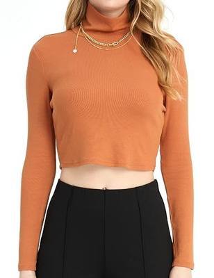 SSLR Crop Tops for Women Turtle Neck Shirts Long Sleeve Slim Fit Mock Neck Summer Tops