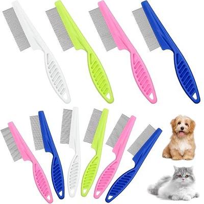 10 Pcs Flea Comb for Dogs and Cats Flea Remover Tool with Stainless Steel Metal Teeth for Detangling Grooming Kit, Pink, Blue, White and Green, 2 Sizes
