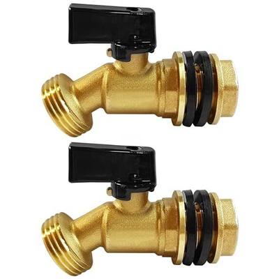 Uenede Brass Water Container Rain Barrel Faucets Spigot 3/4" G, 2PCS | Fit for 1" ID Hole to Install, 3/4" GHT Male Outlet with Quarter Turn Ball Valve Include Bulkhead Fitting and Washers