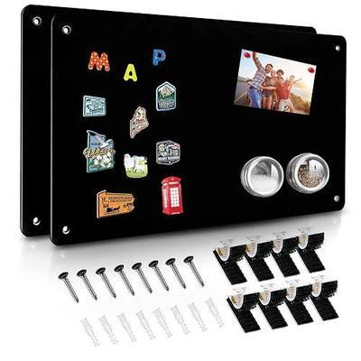2Pack Black Magnetic Board,17.5" x 11.4" Magnet Bulletin Board to Display Magnetic Notes, Poetry, Photos, Suitable for Wall, Refrigerator, Cabinet etc, Come with 8 Pcs Dual Lock Tape and Screws
