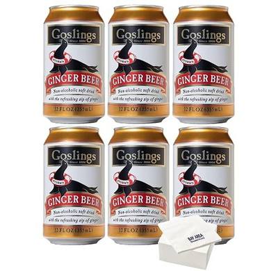 Goslings Ginger Beer, 12oz Cans, (Pack of 6) with Bay Area Marketplace Napkins