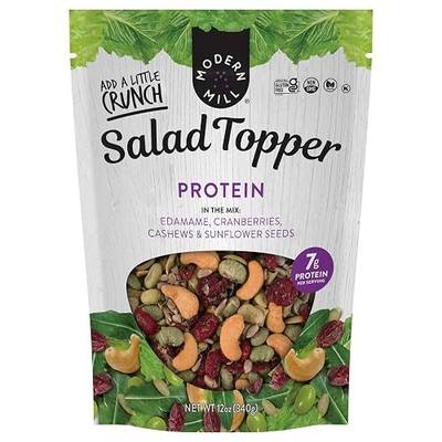 Modern Mill Protein Packed Salad Topper By Gourmet Nut - Mixed Nuts (Roasted Cashews), Dried Cranberries & Edamame & Sunflower Seeds - Gluten Free, Low Sodium, Kosher, Plant Protein Snack, 12oz. Bag