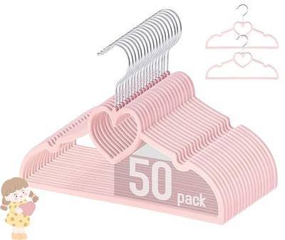 GOSCHE Kids Velvet Hangers (12.8 Inch - 50 Pack), Non-Slip Baby Clothes Hangers for Closet, Ultra Slim Space Saving Children Hanger, 360Degree Swivel-Hook, Infant/Toddler Hangers, Dark Pink